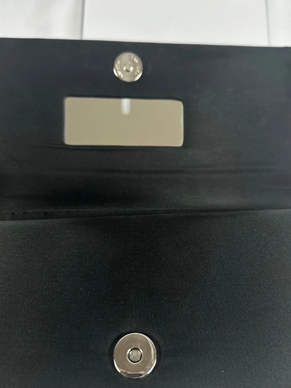 Black Clutch Handbag String Strap Magnetic Snap Rectangle Jeweled Embellishment